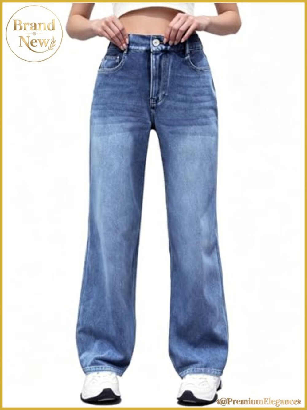 High Stretchy Sweatpant Jeans Wide Leg Pull On Denim